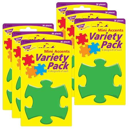 Trend Enterprises Puzzle Pieces Mini Accents Variety Pack, 36 Per Pack, PK6 T10805